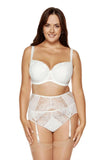 Elegant Cream Garter Belt with Shimmering Embroidery