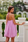 Elegant Bombshell Satin Dress with Neck Cord Detail
