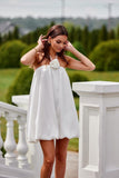 Elegant Bombshell Cut Satin Dress with Decorative Neck Cord