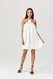 Elegant Bombshell Cut Satin Dress with Decorative Neck Cord