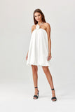 Elegant Bombshell Cut Satin Dress with Decorative Neck Cord