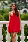 Elegant Bombshell Satin Dress with Neck Cord Detail
