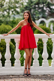 Elegant Bombshell Satin Dress with Neck Cord Detail