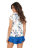 Elegant Floral V-Neck Blue Pajama Set for Women