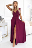 Versatile Burgundy Maxi Dress with Brocade Detailing