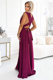 Versatile Burgundy Maxi Dress with Brocade Detailing