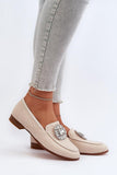 Elegant Flat Heel Moccasins with Leather Insole & Brooch