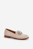 Elegant Flat Heel Moccasins with Leather Insole & Brooch