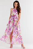 Elegant Chiffon Dress with Adjustable Waist and Slit Detail