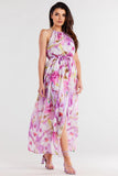 Elegant Chiffon Dress with Adjustable Waist and Slit Detail