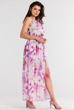 Elegant Chiffon Dress with Adjustable Waist and Slit Detail
