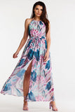 Elegant Long Chiffon Dress with Adjustable Waist and Slit