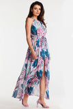 Elegant Long Chiffon Dress with Adjustable Waist and Slit