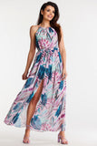 Elegant Long Chiffon Dress with Adjustable Waist and Slit