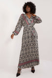 Colorful Print Maxi Dress with Flared Cut and Tie Belt