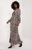 Colorful Print Maxi Dress with Flared Cut and Tie Belt