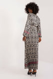 Colorful Print Maxi Dress with Flared Cut and Tie Belt