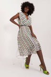 Pleated Summer Dress with Ruffle Sleeves and Waist Belt