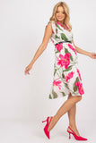 Pleated Summer Dress with Ruffle Sleeves and Waist Belt
