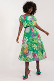 Colorful Flared Summer Dress with Short Sleeves and Round Neckline