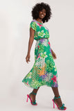 Colorful Flared Summer Dress with Short Sleeves and Round Neckline
