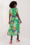 Colorful Flared Summer Dress with Short Sleeves and Round Neckline