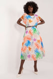Colorful Flared Summer Dress with Short Sleeves and Round Neckline