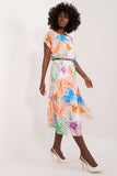 Colorful Flared Summer Dress with Short Sleeves and Round Neckline