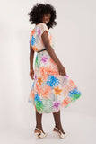 Colorful Flared Summer Dress with Short Sleeves and Round Neckline