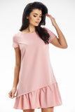 Asymmetrical Ruffle Mini Trapeze Dress with Short Sleeves