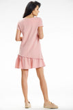 Asymmetrical Ruffle Mini Trapeze Dress with Short Sleeves