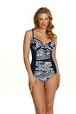 Elegant Black Floral One-Piece Swimsuit with Underwire Support