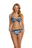 Floral Motif High-Waisted Black Bikini Bottoms
