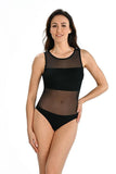 Elegant Black Women's Bodysuit with Mesh Detail