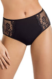 High-Waisted Lace-Trim Cotton Panties in Black