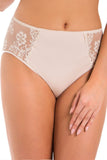 High-Waisted Lace-Trim Cotton Panties in Beige