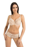 Beige High-Waisted Underwire Bra with Lace Detail
