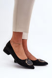 Elegant Eco-Suede Pumps with Decorative Front Ornament