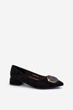 Elegant Eco-Suede Pumps with Decorative Front Ornament