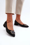 Elegant Eco-Suede Pumps with Decorative Front Ornament