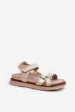 Elegant Natural Leather Platform Sandals with Velcro Strap
