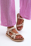 Elegant Natural Leather Platform Sandals with Velcro Strap