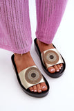 Elegant Leather Women's Flip-Flops with Shiny Strap Detail