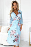 Chiffon Pleated Midi Dress with Belt and Floral Print