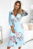 Chiffon Pleated Midi Dress with Belt and Floral Print