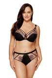 Elegant Black and Beige Bra with Embroidery and Lace Details