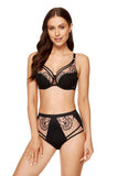 Elegant Black and Beige Bra with Embroidery and Lace Details