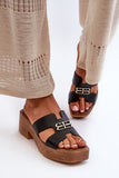Elegant Women's Leather Flip-Flops with Gold Accents