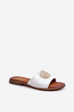 Elegant Leather Flip-Flops with Gold Accents for Women