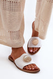 Elegant Leather Flip-Flops with Gold Accents for Women